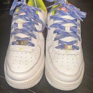 Nike White and Blue Sneakers with Perforated Design